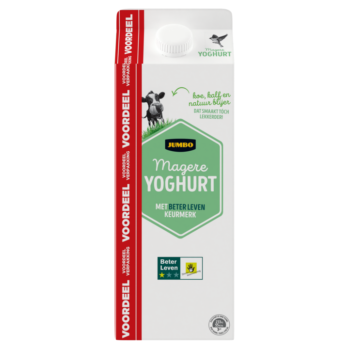 Jumbo Magere Yoghurt met 1 Ster Beter Leven Keurmerk 1, 5L