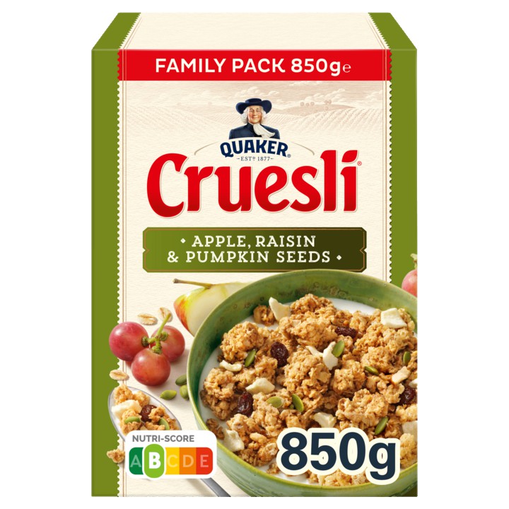 Quaker Cruesli Appel &amp;amp; Rozijn Ontbijtgranen 850gr