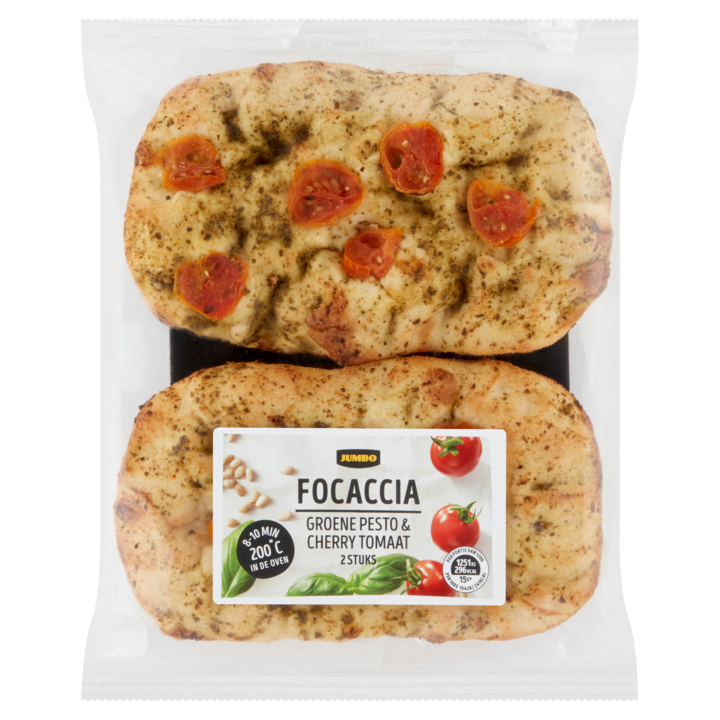 Jumbo Focaccia Groene Pesto &amp;amp; Cherry Tomaat 240g