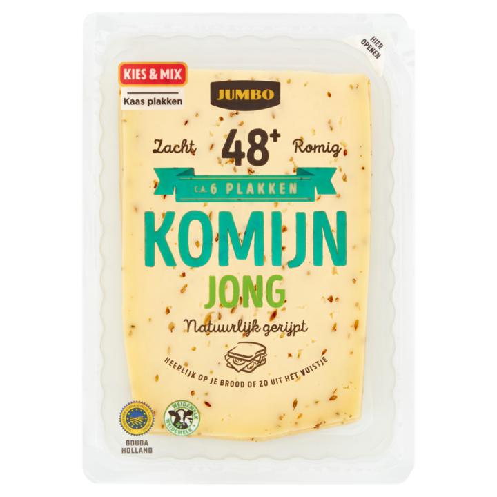 Jumbo Komijn Kaas Jong 48+ Plakken 190g