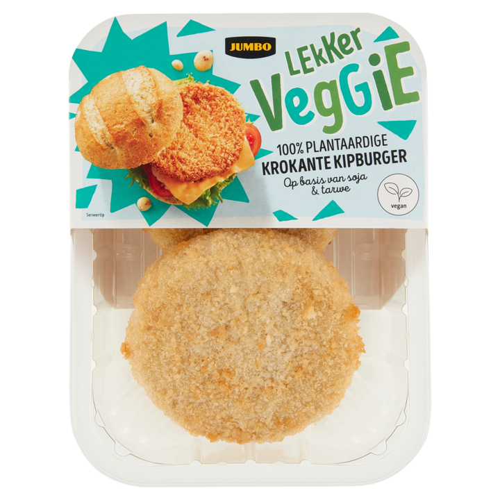 Jumbo Lekker Veggie Krokante Kipburger Vegan 200g