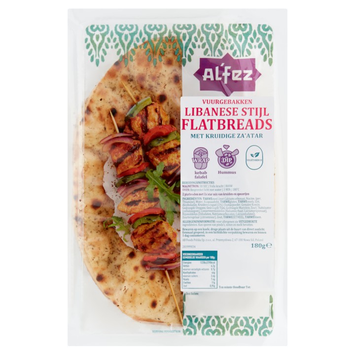 Al&amp;#x27;Fez Vuurgebakken Libanese Stijl Flatbreads met Kruidige Za&amp;#x27;atar 2 Stuks 180g