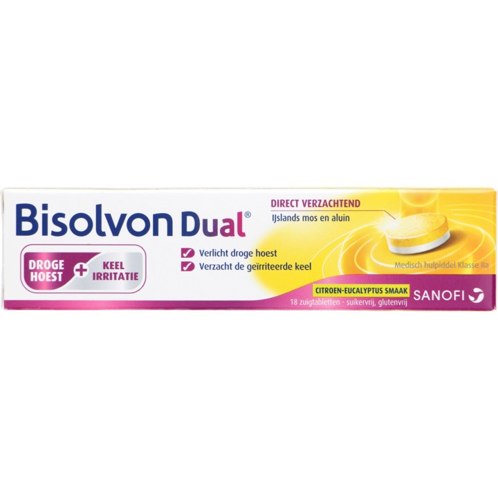 Bisolvon Dual zuigtabletten bij droge hoest, 18 stuks