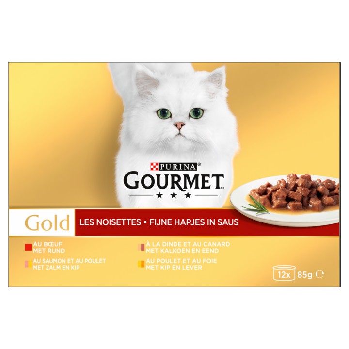 Gourmet Gold Fijne Hapjes Kattenvoer nat met Rund, Kalkoen, Zalm en Kip