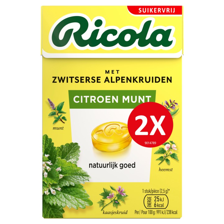 Ricola Citroen Munt suikervrij duopack 2 x 50g