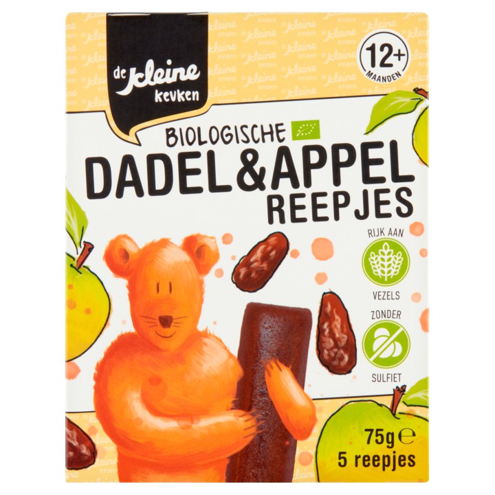 De Kleine Keuken Biologische Dadel &amp;amp; Appel Reepjes 12+ Maanden 5 Stuks 75g