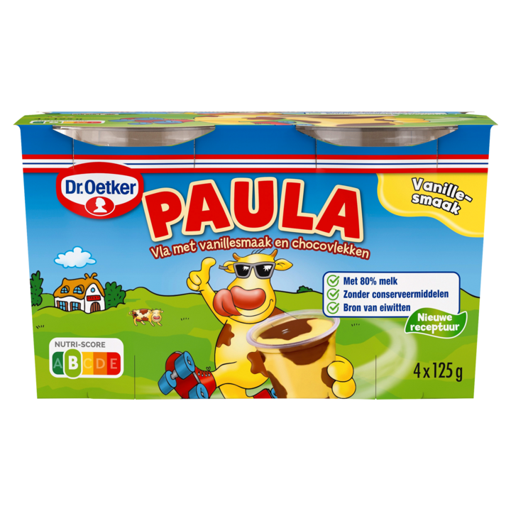 Dr. Oetker Paula Vla met Vanillesmaak en Choco-Vlekken 4 x 125g