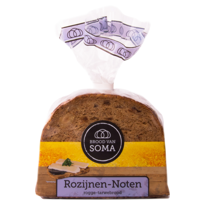 Brood van Soma Rozijnen-Noten bruin rogge-tarwebrood 400g