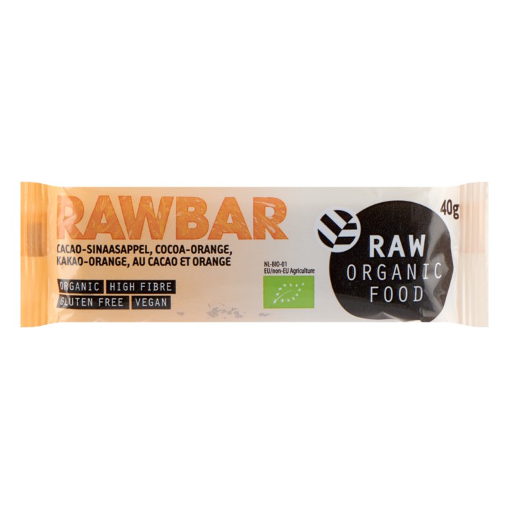 Raw Organic Food Rawbar Cacao-Sinaasappel 40g