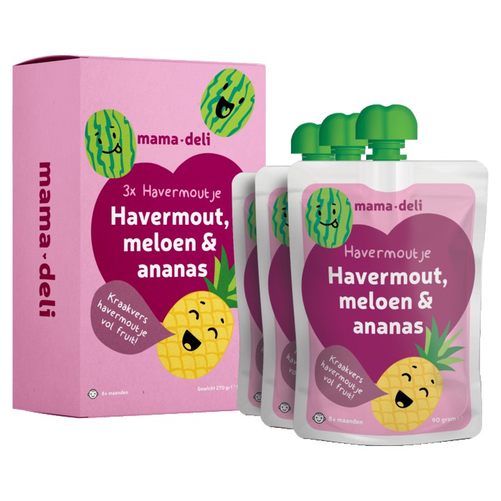 Mama Deli Havermoutje meloen &amp;amp; ananas 8+ maanden 3 x 90g
