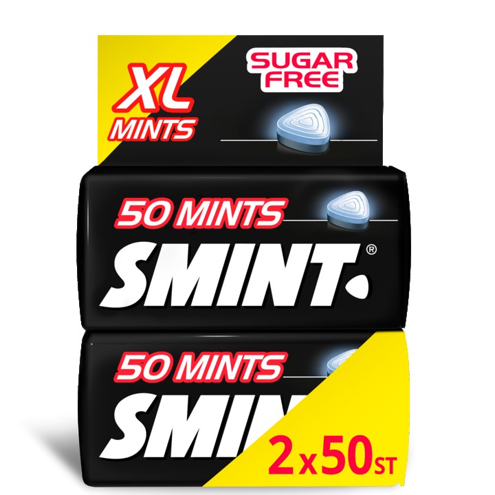 Smint XL Blackmint Pepermunt Suikervrij 2 Blikjes 50 stuks Drop Keelpastille