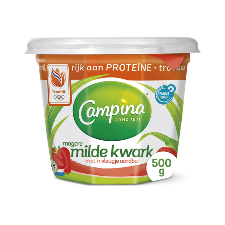Campina magere kwark met een vleugje aardbei 500g