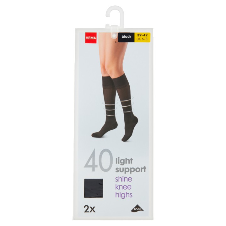 HEMA Lycra Kniekousen Licht Ondersteunend - 40 Denier Zwart maat 39-42 - 2 Stuks