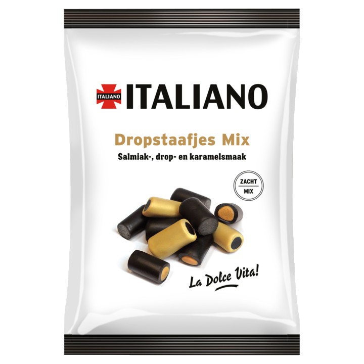 Italiano Dropstaafjes Mix Salmiak-, Drop- en Karamelsmaak 250g