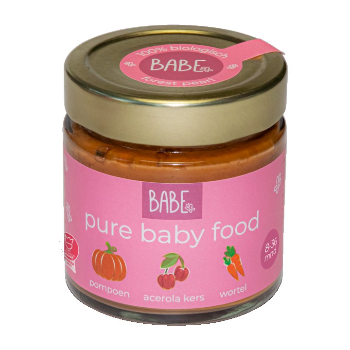 Babe pure baby food - 8-36 maanden - pompoen, acerola kers &amp;amp; wortel - diner 1 x 200g