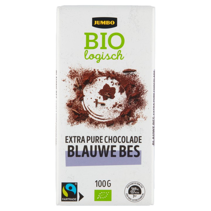 Jumbo Blauwe Bes Pure Chocolade Biologisch 100g