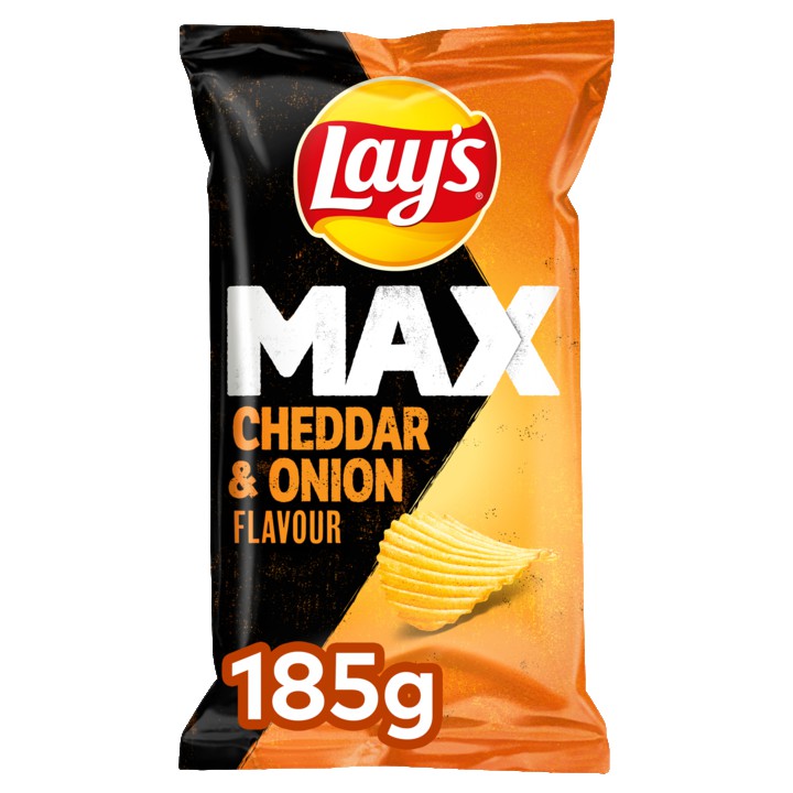 Lay&amp;#x27;s Max Ribbel Chips Cheddar Kaas &amp;amp; Ui 185gr