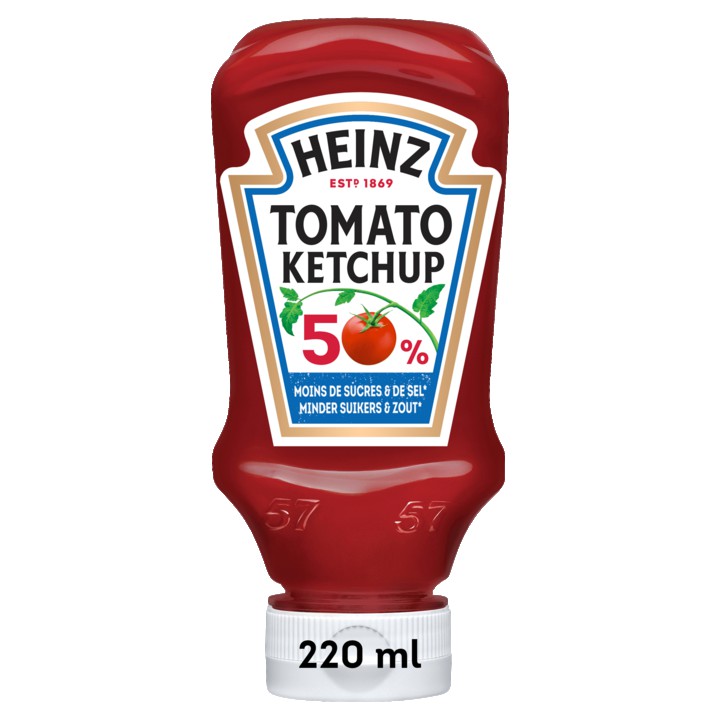 Heinz Tomaten Ketchup 50% minder suikers &amp;amp; zout 220ml