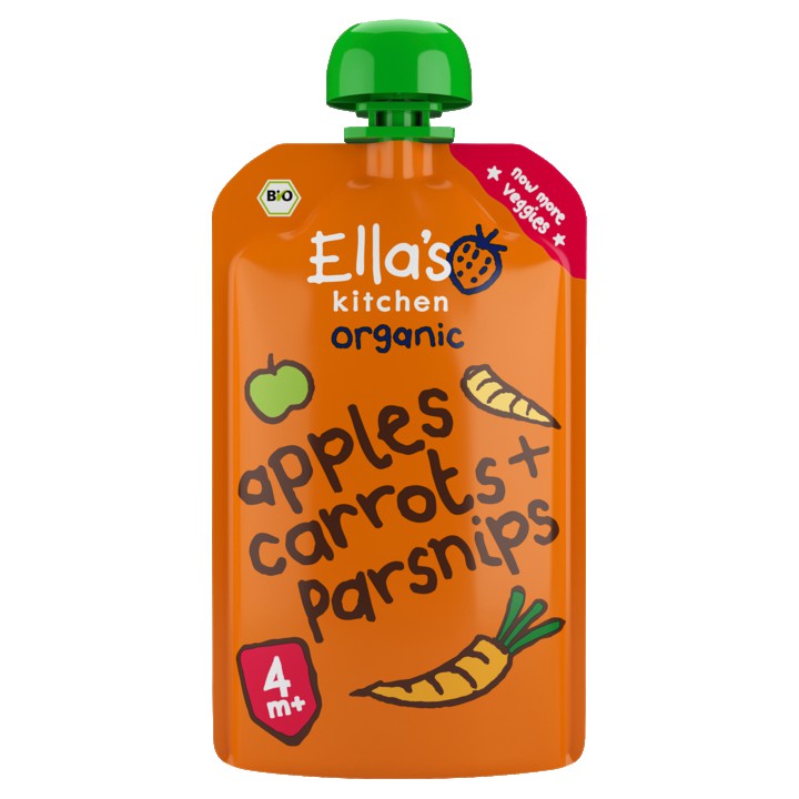 Ella&amp;#x27;s Kitchen Wortels, appels + pastinaak 4+ biologisch 120g