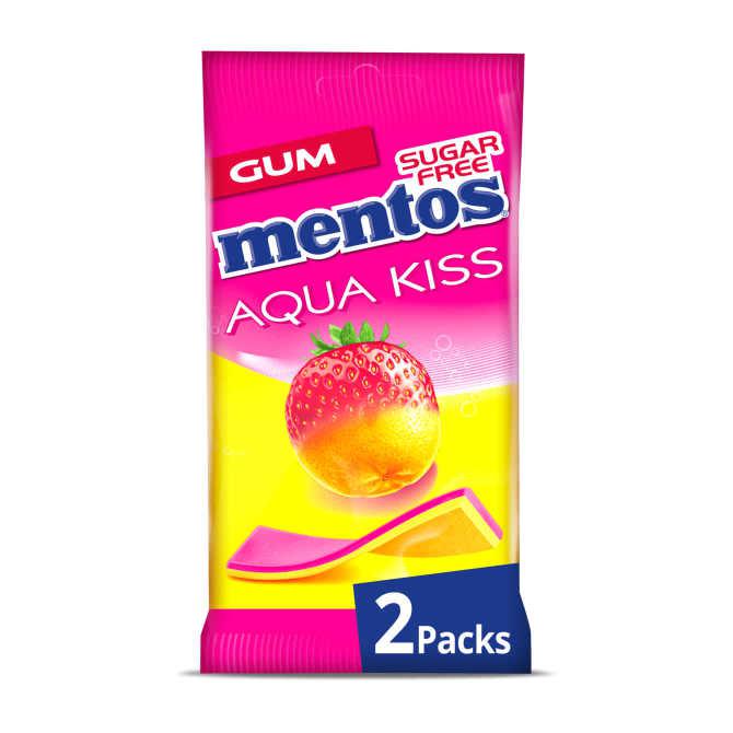 mentos Aqua Kiss Chewing Gum Aardbeiensmaak Mandarijnsmaak Sugar Free 2 x 26 g