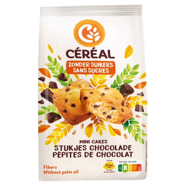 C&amp;eacute;r&amp;eacute;al Zonder Suikers Mini Cakes Stukjes Chocolade 7 x 28g