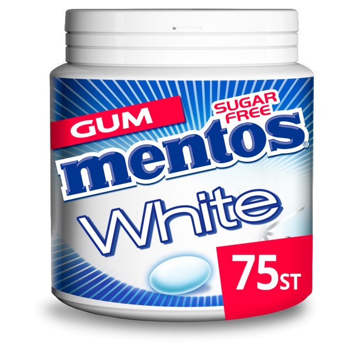 Mentos White Cool Mint Kauwgom mint Suikervrij Pot 75 stuks