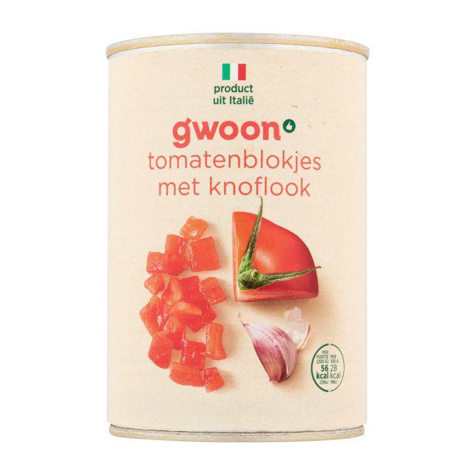 g&#039;woon Tomatenblokjes met knoflook