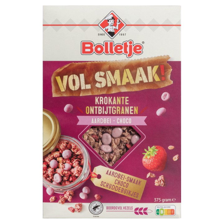 Bolletje Vol Smaak! Krokante Ontbijtgranen Aardbei - Choco 375g