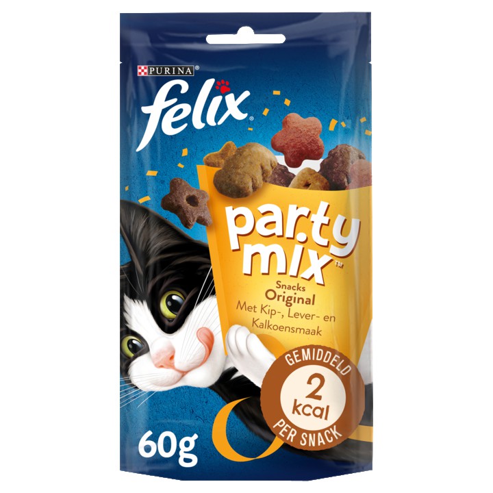 FELIX&amp;reg; Party Mix Original met Kip-, Lever- &amp;amp; Kalkoensmaak - Kattensnacks - 60g