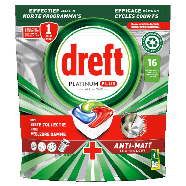 Dreft Platinum Plus All In One Vaatwastabletten Anti-dofheidstechnologie 16x