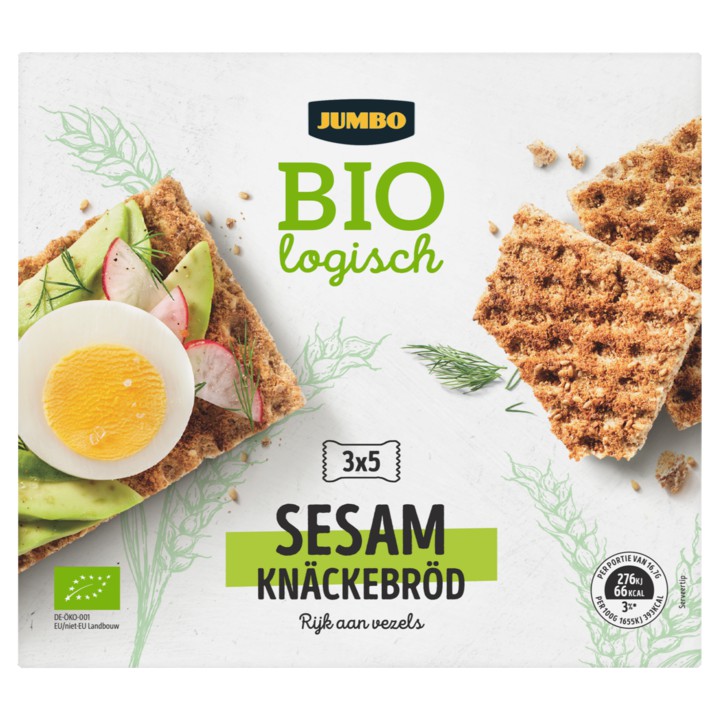 Jumbo Biologisch Sesam Kn&amp;auml;ckebr&amp;ouml;d 3 x 5 Stuks 250g