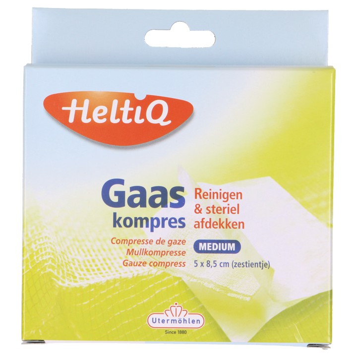 HeltiQ Gaaskompres 5 cm x 8,5 cm, 16 stuks