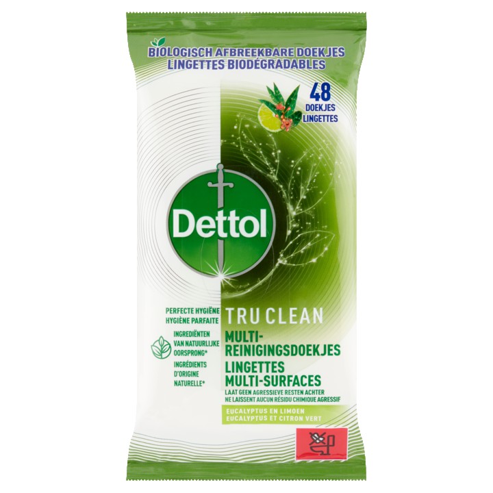 Dettol Tru Clean Multi-Reinigingsdoekjes Eucalyptus en Limoen 48 Doekjes