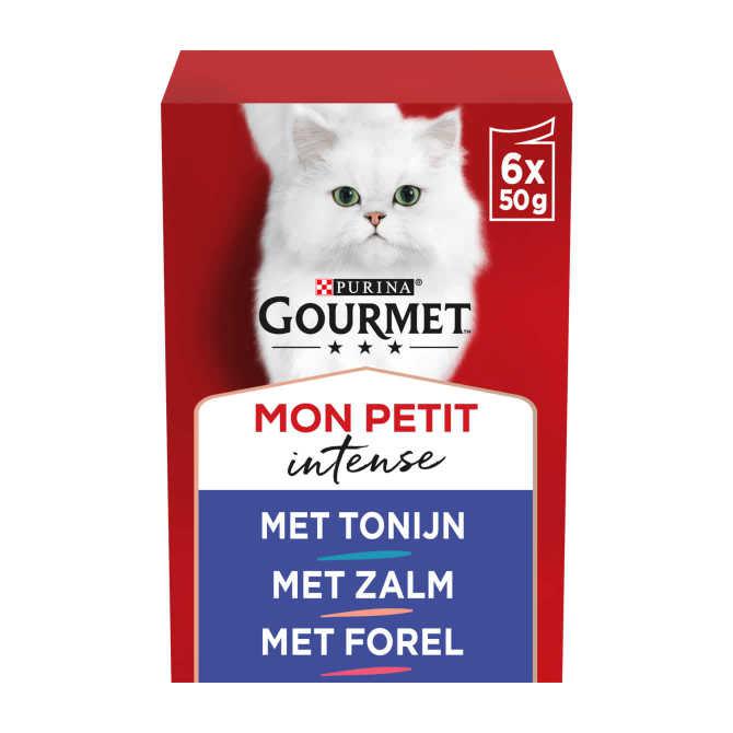 PURINA&amp;reg; Gourmet&amp;reg; Mon Petit Intense Fijne stukjes met Tonijn, met Zalm, met Forel 6 x 50 g natvoer