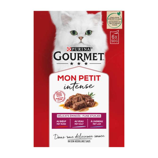 PURINA&amp;reg; Gourmet&amp;reg; Mon Petit Intense Fijne stukjes met Rund, met Kalf, met Lam 6 x 50 g natvoer