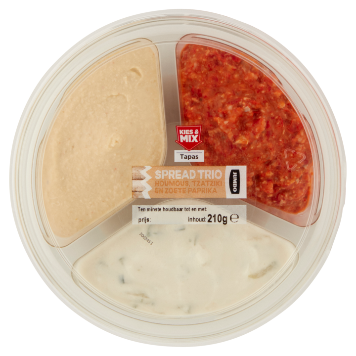 Jumbo Spread Trio Houmous, Tzatziki en Zoete Paprika 210g