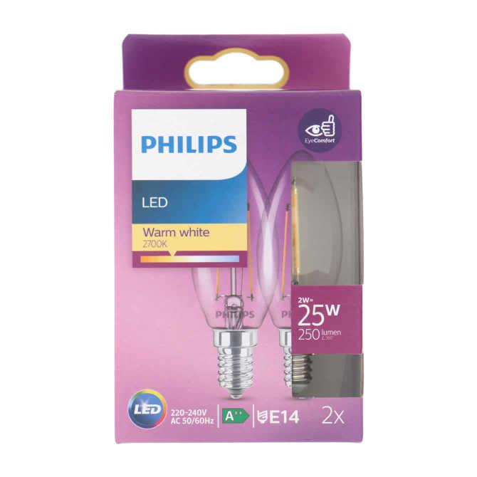 Philips LED lamp kaars 25W E14 2pack