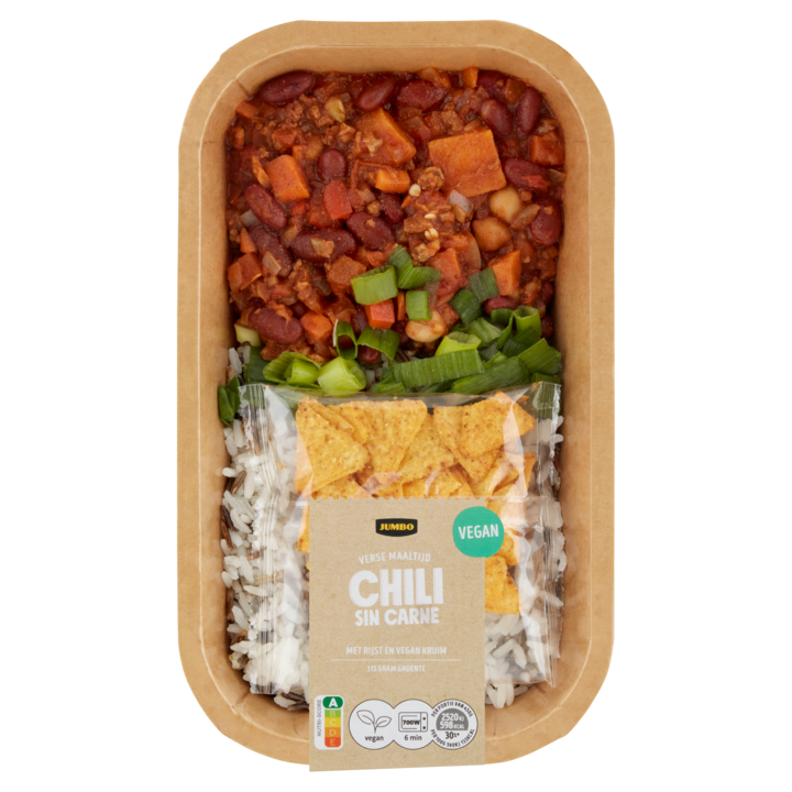 Jumbo Verse Maaltijd Vegan Chili Sin Carne met Rijst en Vegan Kruim 450g