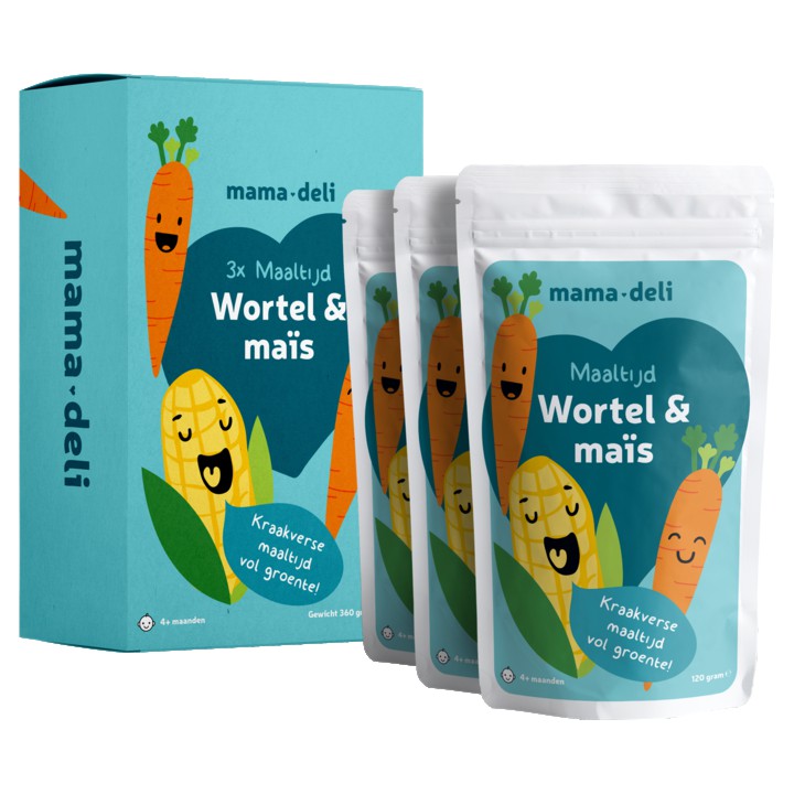 Mama Deli Maaltijd wortel &amp;amp; mais 4+ maanden 3 x 120g