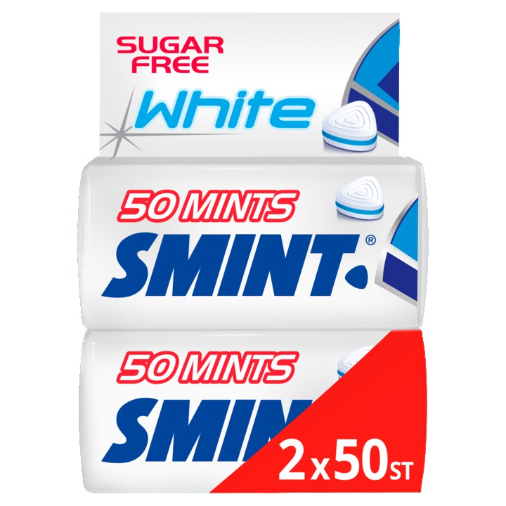 Smint White Peppermint Pepermunt Suikervrij 2 Blikjes 50 stuks Keelpastille