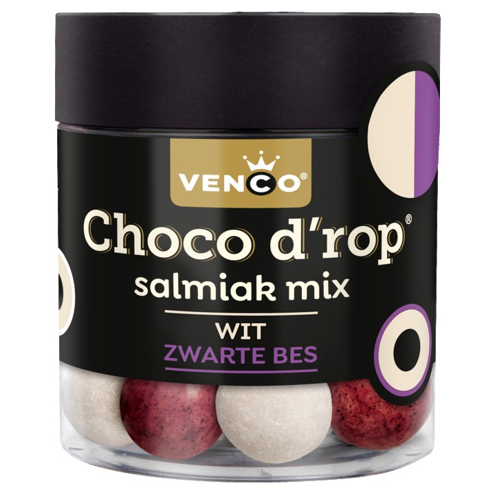 Venco Choco D&amp;#x27;rop Wit Salmiak ZwarteBes 140g