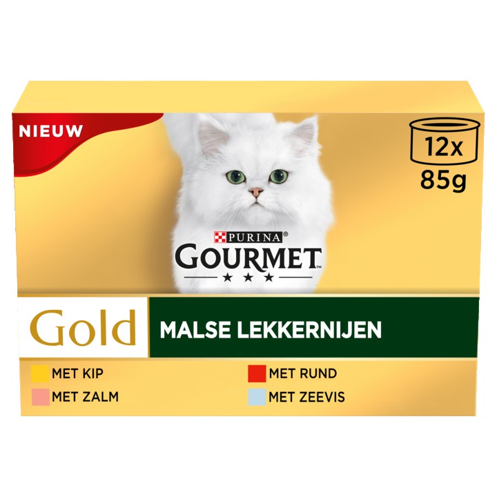 Gourmet Gold Malse Lekkernijen Kattenvoer nat met Kip, Zalm, Rund en Zeevis