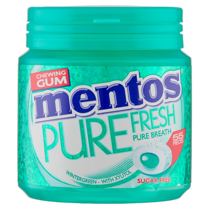 Mentos Wintergreen Kauwgom mint Suikervrij Pot 50 stuks Pure Fresh