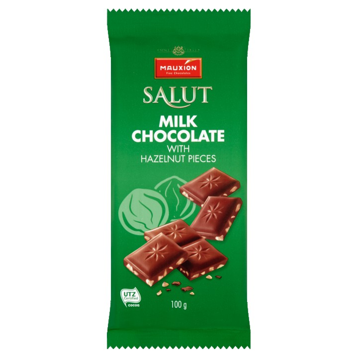 Mauxion Salut Milk Chocolate with Hazelnut Pieces 100g