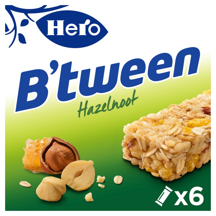 Hero B&amp;#x27;tween Mueslireep Hazelnoot 6 x 25g