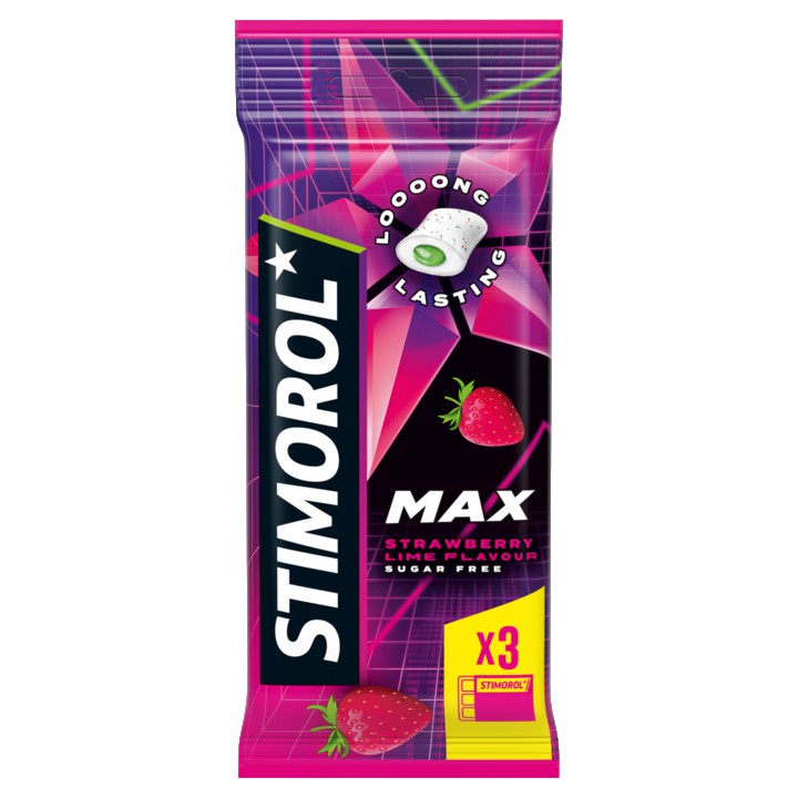 Stimorol Max Splash kauwgom Strawberry Lime Suikervrij 3 x 19, 8g