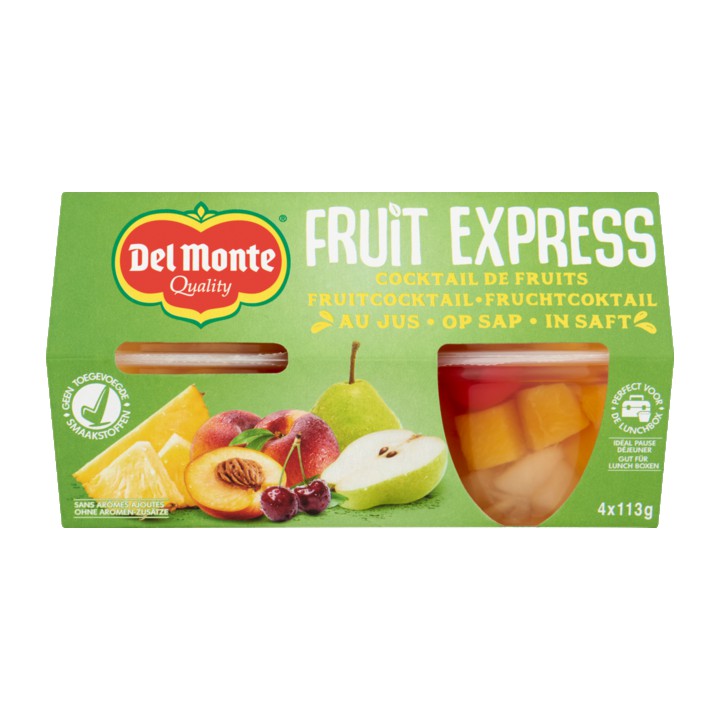 Del Monte Fruit Express Fruitcocktail op Sap 4 x 113g