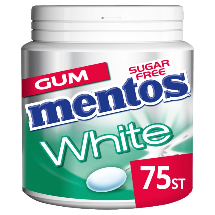 Mentos White Green Mint Kauwgom mint Suikervrij Pot 75 stuks