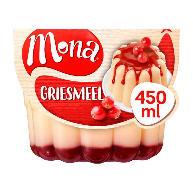 Mona Griesmeel pudding met rode bessensaus