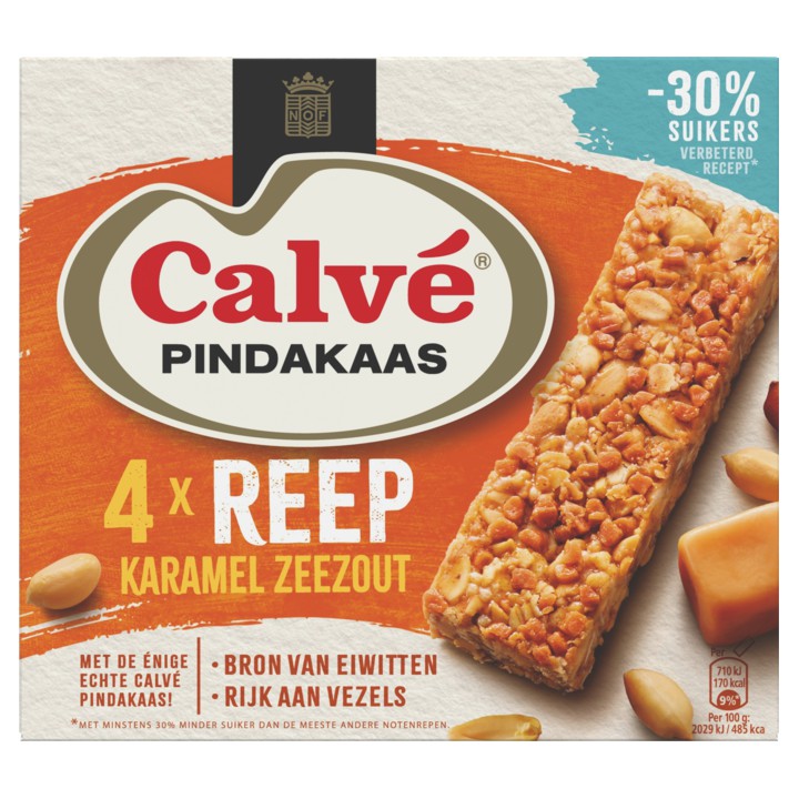 Calv&amp;eacute; Pindakaasreep Karamel Zeezout 4 x 35g